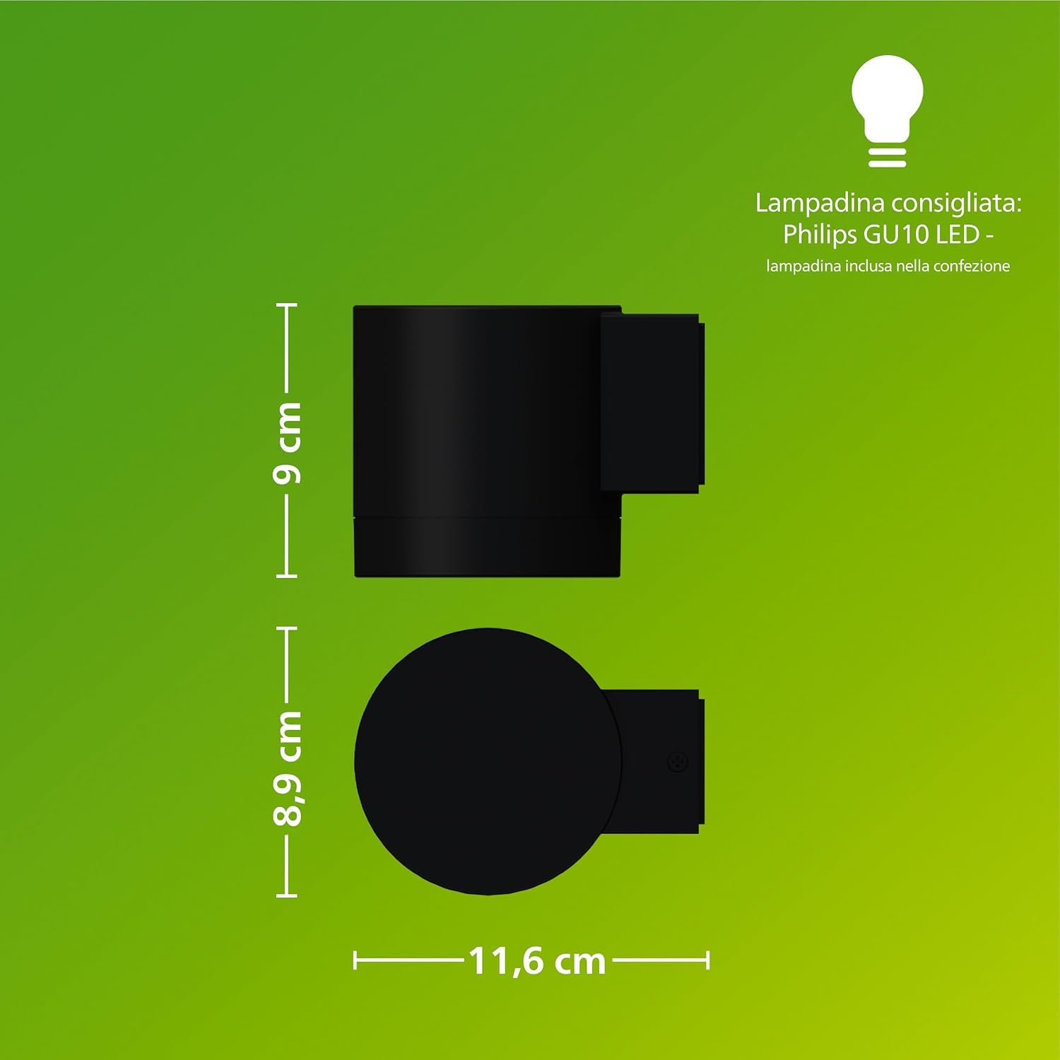 Philips Fylx Applique da Esterni + Lampadina LED GU10, Luce Bianca Calda, Resistente a Intemperie IP44, Durevole, Alluminio, Design Moderno, Nero