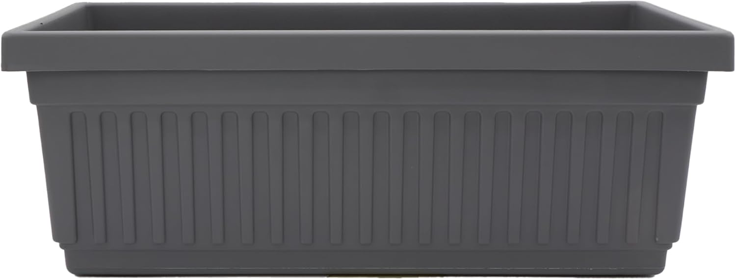 HC Companies Venetian 18" Window Planter Box with Drain Plug - UV-Resistant Plastic for Herbs, Flowers on Windowsills, Balconies (Warm Gray)