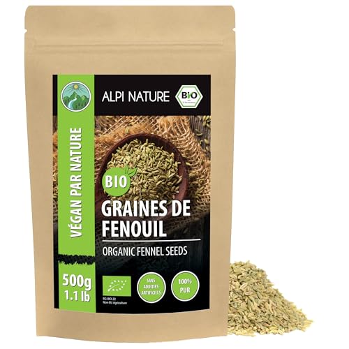 Alpi Nature Graines de Fenouil BIO 500g, Fenouil Graine bio Entière pour la Cuisine et le Thé
