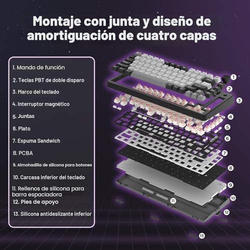 Teclado magnético YUNZII rapid trigger con actuación ajustable y teclas PBT duraderas 4