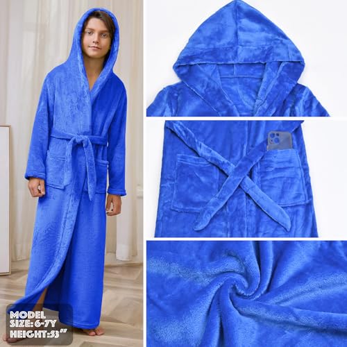 Image of Jxstar Girls Bathrobes Kids Long Hooded Robes Plush Full Length Coral Fleece Pajamas Sleepwear