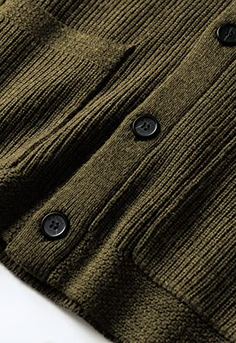 ZHILI Men's Shawl Collar Cardigan Sweater Slim Fit Cable Knit Button up Black Merino Wool Sweater4