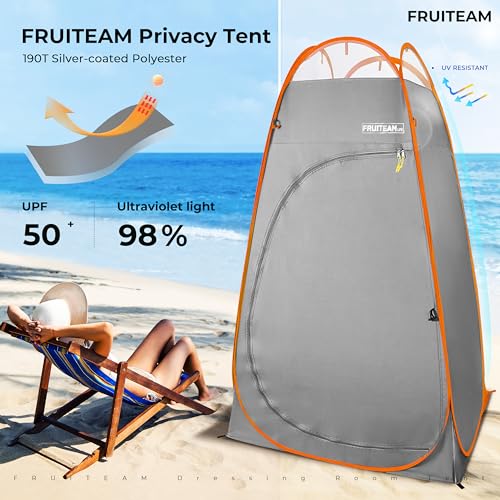 FRUITEAM Privacy Shower Tent for Hiking Beach Picnic Fishing, Shower Tent for Camping, Extra Privacy Tent, Spacious Privacy Shelters Camp with Portable Carrying Bag - Gray image 2