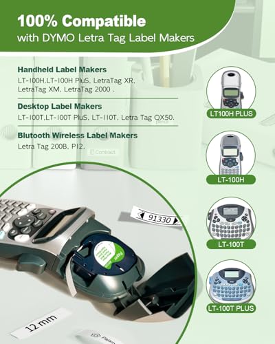 Aonomi Paper White Tape Replace for DYMO Label Maker Refills 91330, Compatible with Dymo Letratag Refills 1/2" x 13' for Dymo 200B LT 100H 100T Plus Labeler, 5-Pack - Thumbnail 3