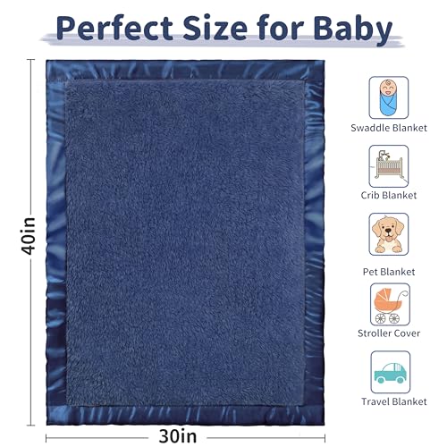 Image of Pro Goleem Baby Boy Blanket, Fleece Baby Blankets for Boys with 2 Inch Satin Trim, Super Soft Plush Receiving Blanket for Infant Newborn, Cozy 30x40 Inch Stroller & Nursery Blanket,(Navy Blue)