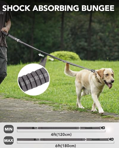 Joytale Tactical Dog Lead Heavy Duty, 1.2-1.8m Shock Absorbing Bungee leash with 2 Handle, Metal Carabiner Clip, Car Seatbelt - Image 3