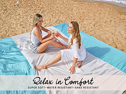 AlphaBeing Beach Blanket Sandproof, Large Sand Free Beach Mat, Oversized Lightweight Portable Mat for Picnic, Camping, Hiking, Ideal Beach Accessories with 4 Corner Pockets & 6 Stakes