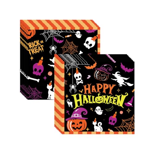 24pcs Halloween Paper Napkins, Halloween Serviettes Black Orange Napkin Table Decorations 2-Layer Disposable Serviettes Party Bag Fillers Tableware Supplies, 33 * 33cm