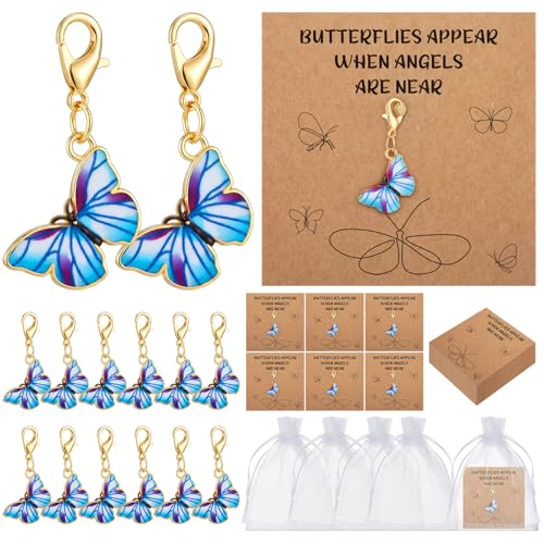 Equsion 50 Set Purple Funeral Favors Butterfly Keychain Celebration of Life Favors Keychains with Card Organza Bags Butterflies Appear When Angels Are Near Gift for Guest Memorial Return Gift Teacher