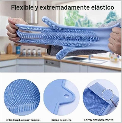Miniatura 2 de Guantes Lavavajillas De Silicona, Guantes De Goma Reutilizables Para Fregar La Vajilla, Guantes De Limpieza Con Esponja Y Estropajo Para Tareas Domésticas, Baño, Cocina, Coche, Mascotas 1 Par De 34