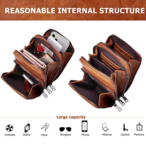 Image of myfriday Small Cell Phone Crossbody Bag, Multi-pocket & 6 Card Slots | 6 card slots, multi-pocket zipper layout and soft synthetic leather keep phone, lipstick, coins and keys ready outdoors
