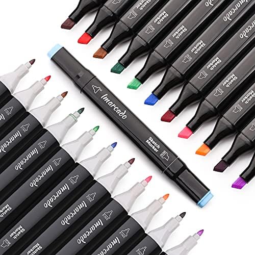 Imarcado Dual Tip Markers Art Marker Pens Colouring Pens Alcohol Based Markers Black Permanent Maker Pen Artist Markers For Adults Kids Drawing Marker Set, 80 Colour Box
