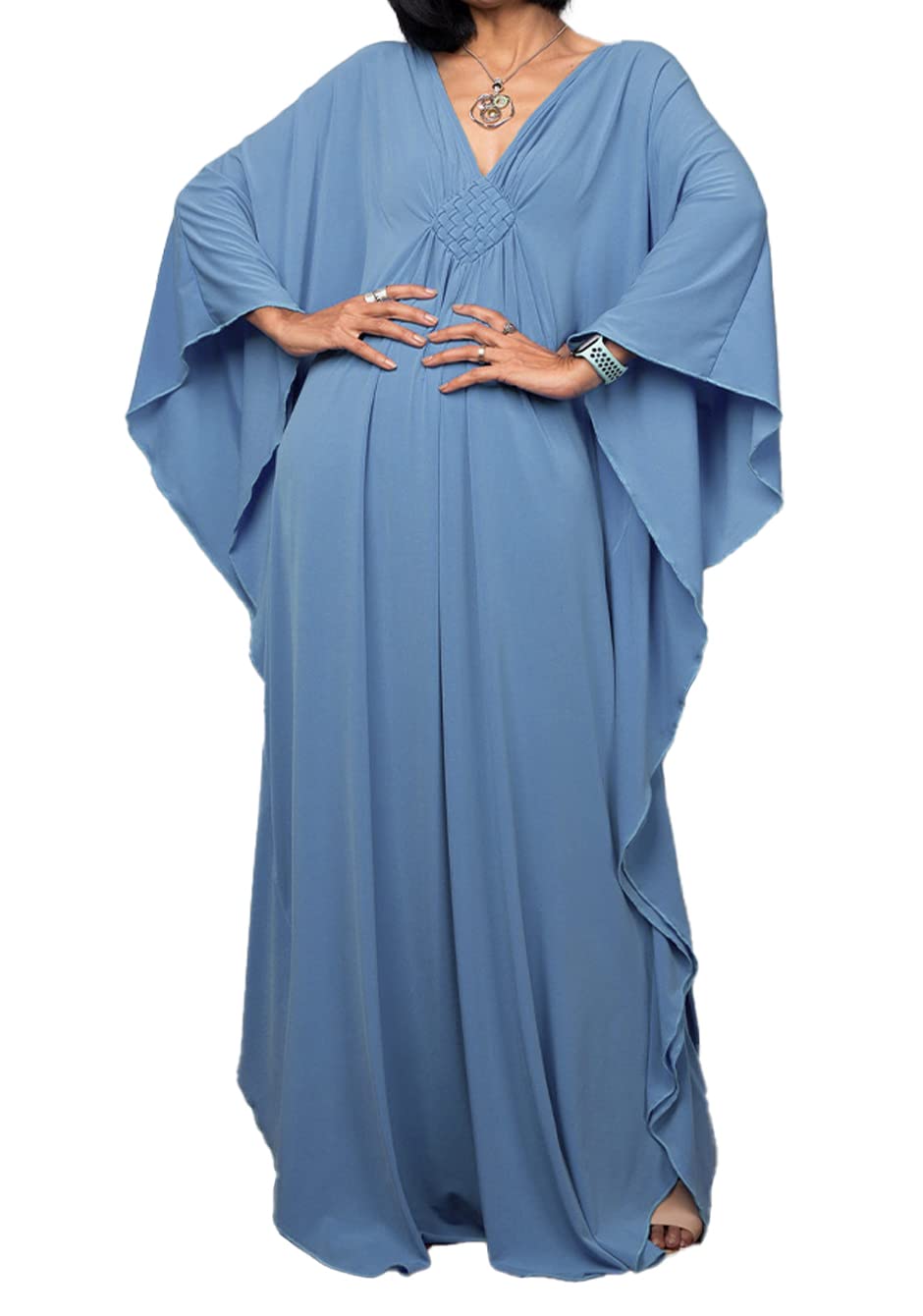 JFAN Caftan Vestido de Playa Mujer Largo Kaftan Vestidos Scollo a V Talla Grande Kimono de Verano Maxi Pareo para Mujer