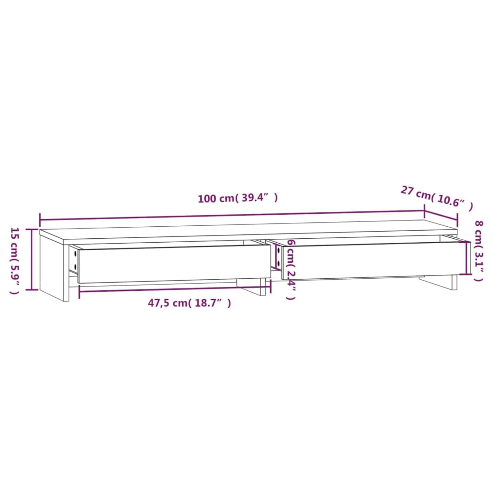 ShGaxin Stojak na monitor 100 x 27 x 15 cm z litego drewna sosnowego, stojak na monitory, akcesoria biurkowe, monitor stojak-813959