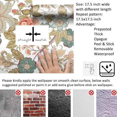 Papier peint floral vinyle imperméable pré-collé pour rénovation murale - 7