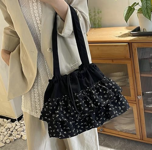 Beautiful Lace Floral Tote Bag Solid Color Canvas Underarm Bags Work Holiday Shoulder Bag for Women Trendy 20254