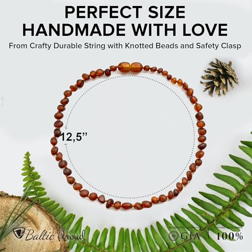 Baltic Proud Amber Necklace (Unisex 12.5 Inches) - Certified Premium Quality Raw Baltic Sea Amber (Cognac raw)2
