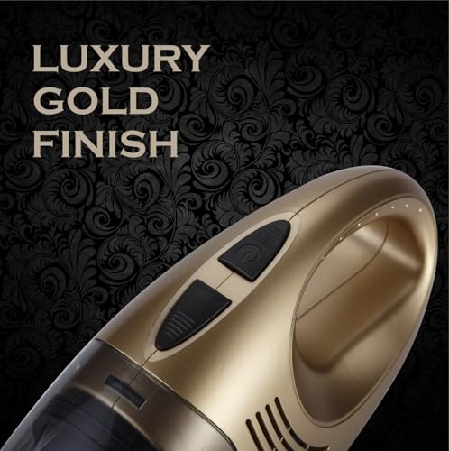 Image of Bergmann Hurricane Gold Car Vacuum Cleaner 12V DC | with BLDC Motor | 150W 100% Copper Motor | Crazy Suction Power Upto 14 kpa ! | Dual Filter | 4 Attachments + Storage Bag | Luxury Gold