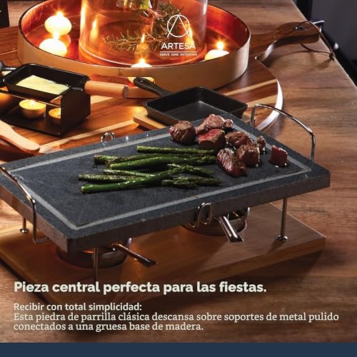 Miniatura 7 de Artesa Parrilla De Piedra Caliente, Parrilla Gourmet De Sobremesa, Parrilla De Piedra Para Carnes, Mariscos Y Verduras, 41,5 X 22 X 15 Cm - Mármol Madera