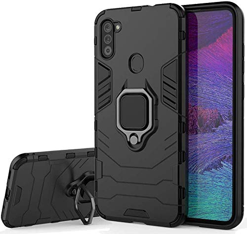 Image of SHINESTAR Samsung m11 case | Dual Layer Hybrid Armor Shockproof with Ring Grip Kickstand case Cover for Samsung Galaxy m11 - (Black) - Black