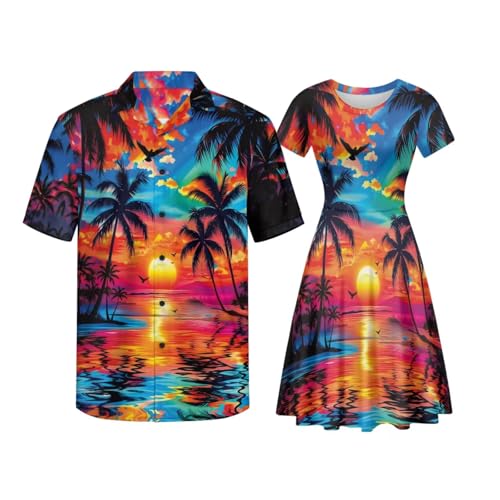 Image of AFPANQZ Couple Matching Outfit Casual Men's Button Down Shirt or Short Sleeve Summer Sundresses Dresses for Women 2026