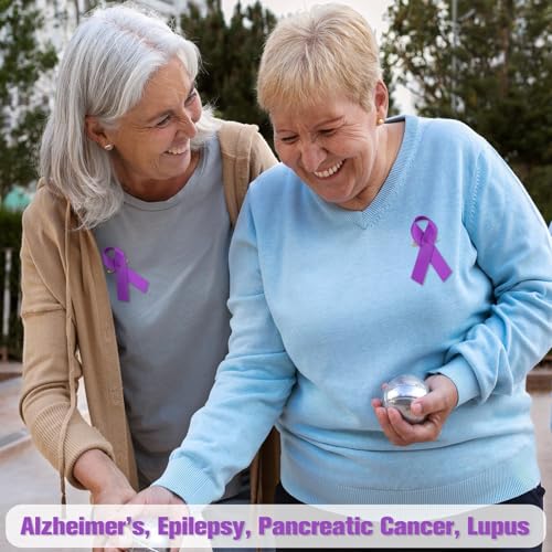 Image of Halatool 100 Pcs Purple Ribbons Pins for Domestic Violence Awareness | Soft, Smooth Satin, Overdose, Pancreatic Cancer, Epilepsy, Alzheimer Awareness, Society Events, Funeral Memorial