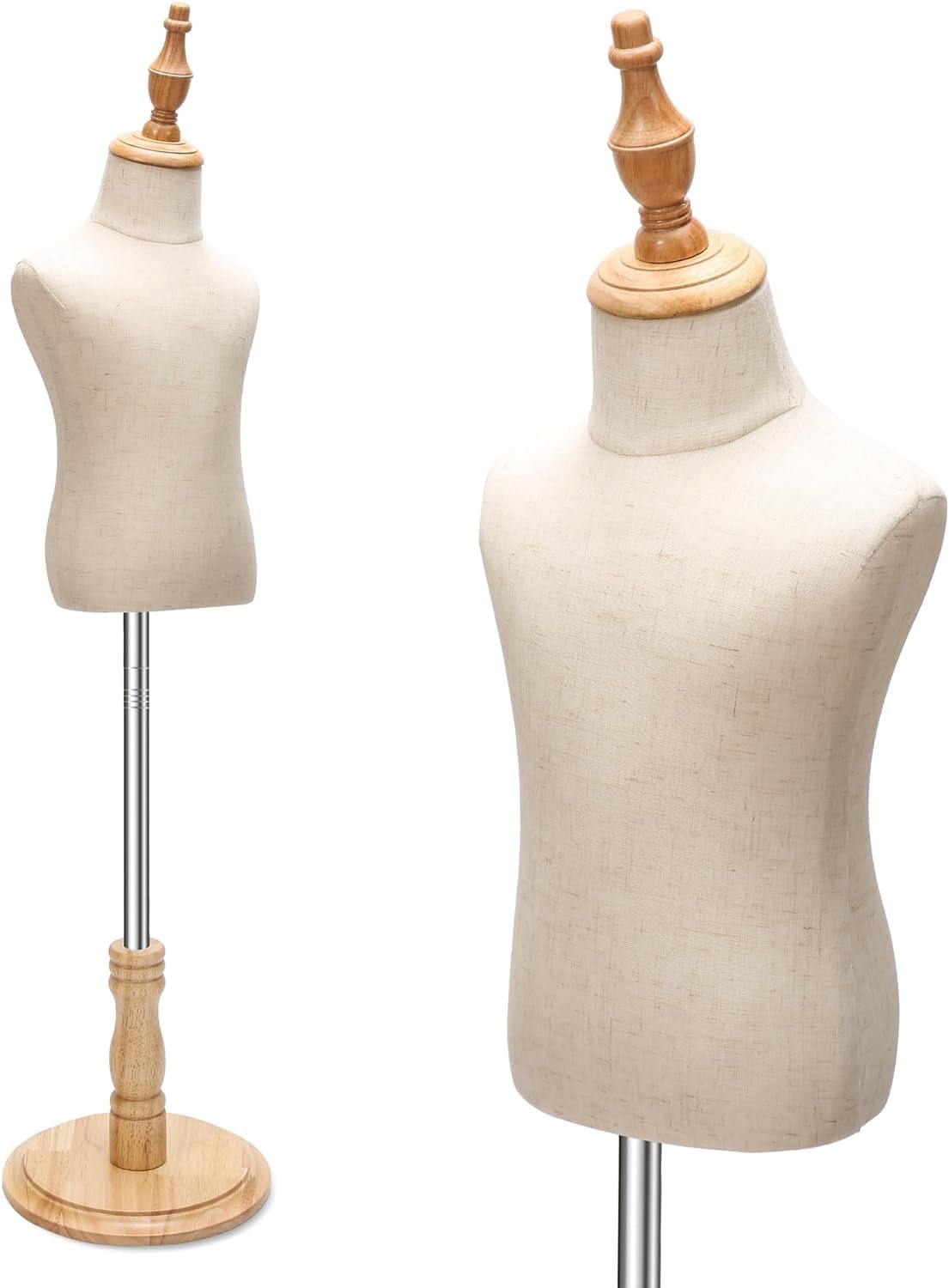 LUCKY-D Kid Dress Form, Adjustable Child Mannequin Torso with Wooden Base, Unisex Toddler Clothes Mannequins for Apparel Scarf Jewelry Window Shop Display (1, 4-5 years old)