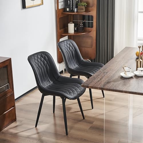 Image of YOUNIKE Dining Chairs Set of 2 Kitchen & Dining Room Chairs Modern Black | Faux leather waterproof, comfortable accent side chairs with upholstered back and metal legs, easy to clean assemble; 300lb
