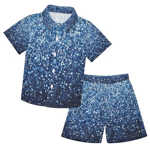 Boccsty Dark Slate Blue Powder Blue Glitter Boy Summer Shorts Sets Hawaiian Toddler Boys T-Shirt & Pants 2 Pcs 3T