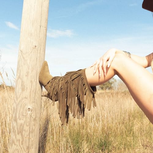 MAVMAX Fringe Knee High Cowgirl Boots Suede Tassel Kitten Heel Boots Western Pointed Toe Boot for Women4