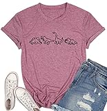 Women Cute Dinosaurs Graphic Tees Girls Short Sleeve Casual Crew Neck Tshirt Tops Pink