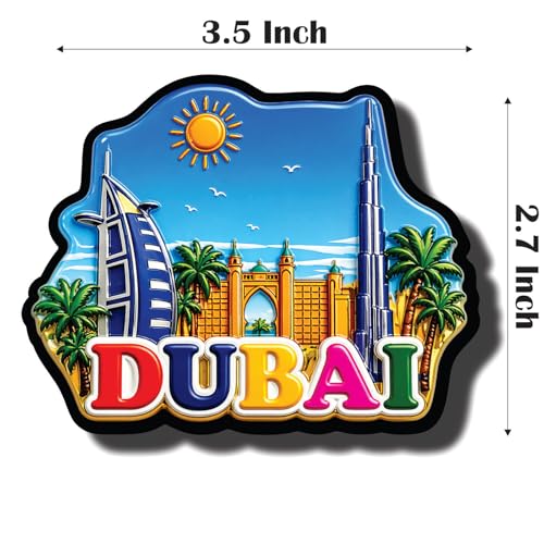 Image of CVANU Dubai Country Landmark Theme 2pcs MDF Fridge Magnet - Wooden Travel Souvenir Refrigerator Decorative Collectible Magnet