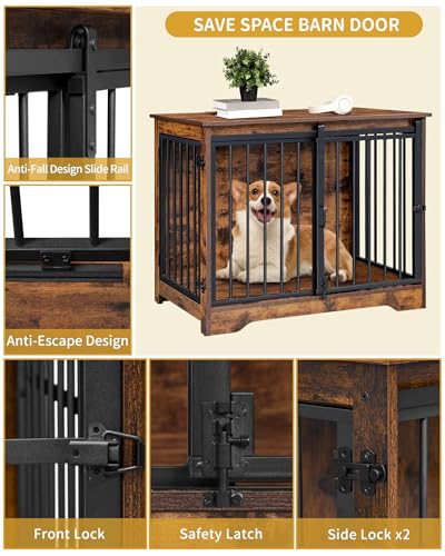 Hzuaneri Hundekäfig Möbel, 81cm hundebox für zuhause, Schiebetüren, 2 Türen, Moderne hundebox Holz Indoor für kleine/mittlere Hunde, Hundekäfig für Zuhause, 81 x 55 x 67,5cm, Vintagebraun DFC83601B
