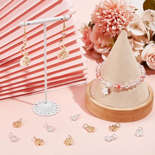 Beebeecraft 1 Box 40Pcs Flower Charm Plating Alloy 2 Colors Peach Blossom Dangle Charm Pendants with Jump Rings for DIY Jewellery Making (10.5x12x3.5mm) - Image 4