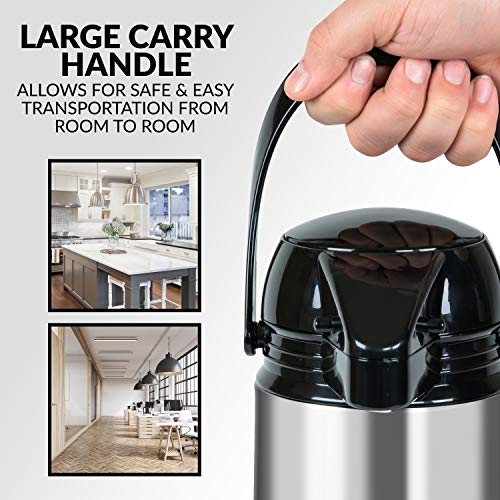 HomeCraft HCCAP2SS 2-Liter Stainless Steel Thermal Airpot Coffee Carafe Easy Push Button Dispenser, Perfect For Hot and Iced Drinks, Water, Tea