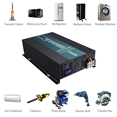 WZRELB RBP-500012S Pure Sine Wave 5000W (10000W Surge) 12V Power Inverter DC to AC Power - Solar, RV