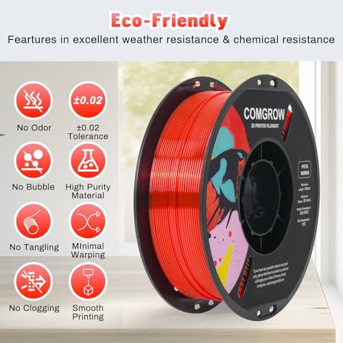 Image of Comgrow PETG 3D Printer Filament 1.75mm, High Precision and Tough 3D Printer Filament 1kg (2.2LBS), Dimensional Accuracy + /- 0.02 mm, Fit Most 3D Printers Gradient Red White