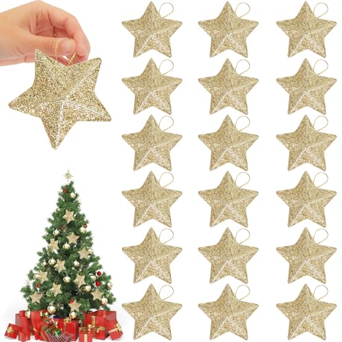 Weihnachtsdeko Gold, 24 Christbaumschmuck Sterne,...