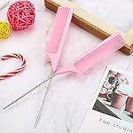 3 Packs Rat Tail Comb Steel Pin Rat Tail Carbon Fiber Heat Resistant Teasing Combs with Stainless Steel Pintail (Pink) - Image 5