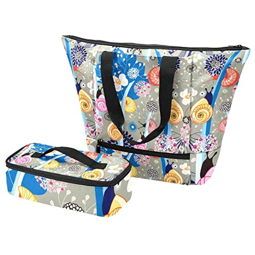 Grand sac fourre-tout isotherme fleurs florales pour repas chauds au bureau