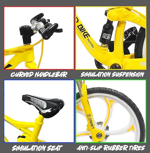 Image of VGRASSP 1:8 Scale Die Cast Street Bicycle Toy for Kids - The Alloy Metal Off-Road Decorative Showpiece Realistic Design Bike Features Moveable and Rotating Handle, Suspension, Wheels, Pedals (Yellow)