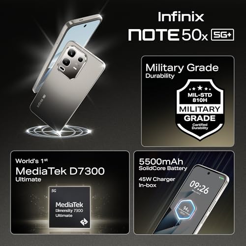 Image of Infinix Note 50x 5G+ (Titanium Grey, 6GB RAM, 128GB Storage) | MediaTek D7300 Ultimate | 90FPS BGMI Gaming | 5500mAH Battery with 45W FastCharge | 650K+ AnTuTu AI Without Offers