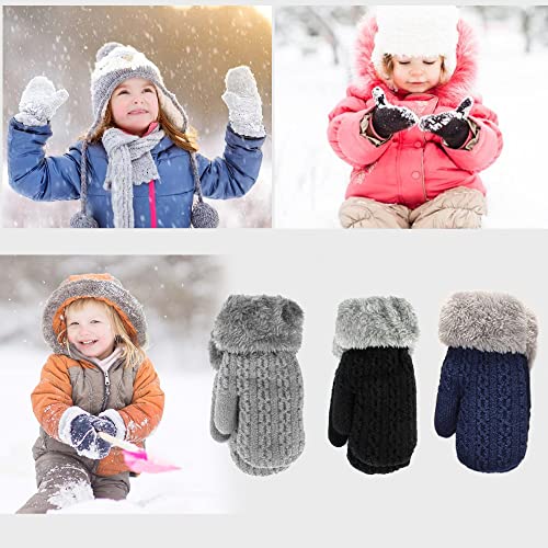 Toddlers Winter Thermal Knitted Mittens - Fleece Lined Warm Thicken Gloves with String for Boys Girls 1-4Yrs4
