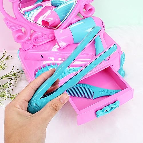 Kit Penteadeira Brinquedo Infantil C/ Pente Escova Secador Chapinha Faz de Conta