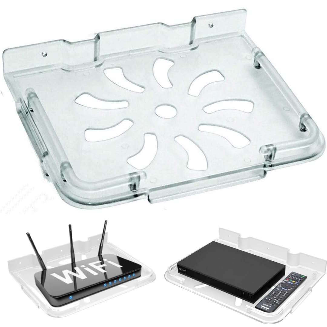 Amazon Unbreakable TV Set Top Box Stand with Remote Holder | Wall Mount Shelf | Multi-Purpose Stand for WiFi Router Stand & All Type of Set top Box | Arylic Set up Box Holder - Transparent-image-25