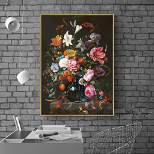 Toile fleurs dans un vase 60x80cm art classique nature morte pour déco de chambre