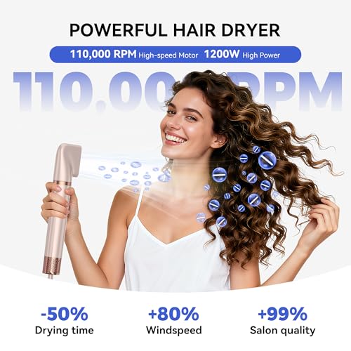 6-in-1 Hair Dryer Brush, 110,000 RPM High-Speed Hair Dryer Fast Drying,Upgraded Air Styler with Auto Wrap Curlers,Blow Dryer Brush for Straightening, Smoothing,Volumizing, No Heat Damage - Image 6