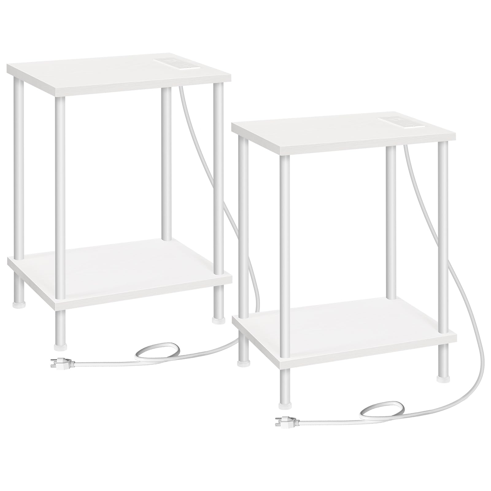 HOOBRO Side Table with Charging Station, Set of 2 End Tables with USB Port and Outlets, Nightstand with 2-Layer Storage Shelves for Small Spaces,