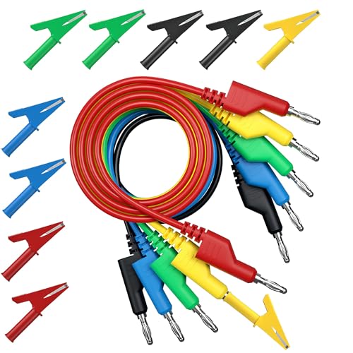 Image of 5PCS 4mm Banana Plug Test Leads with 10PCS Fully Insulated Alligator Clips | 5-color flexible multimeter cables. Fully insulated copper crocodile clips for automotive & lab circuit testing. 19A Max