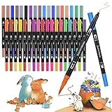 🎨【Puntas duales, uso versátil】36 colores rotuladores de doble punta tienen dos puntas: pincel y puntas finas. usted tiene una gama más amplia de estilos para colorear a su disposición! 0.4mm punta fina es ideal para esbozo de bocetos & detalles; Punta de pincel suave de 1-2 mm para sombreado y color rápidamente en grandes áreas proyecto de arte